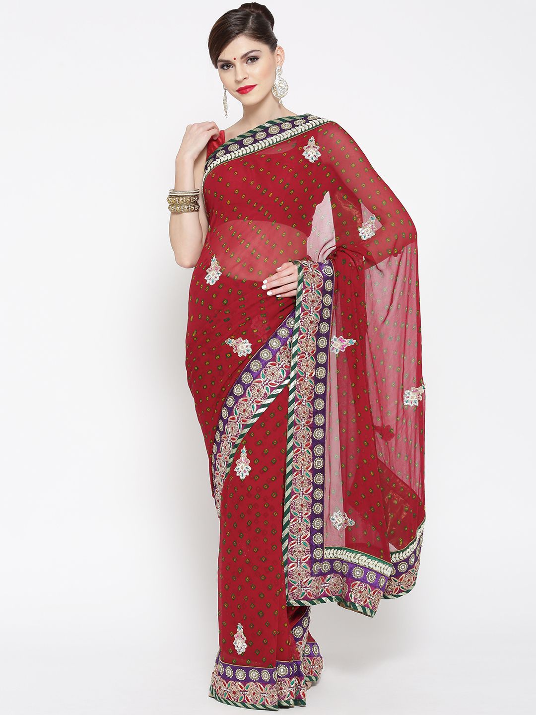Chhabra 555 Red Printed Pure Georgette Saree Price in India