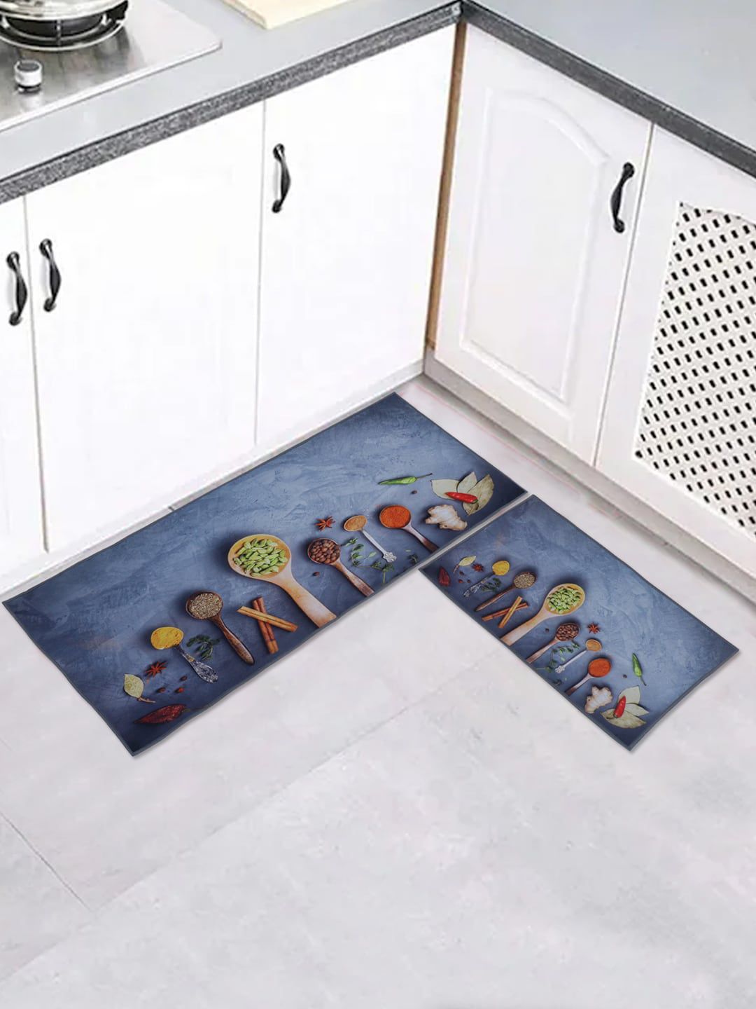 A Vintage Affair- Home Decor Grey & Brown 2 Pieces Printed Kitchen Floor Mats