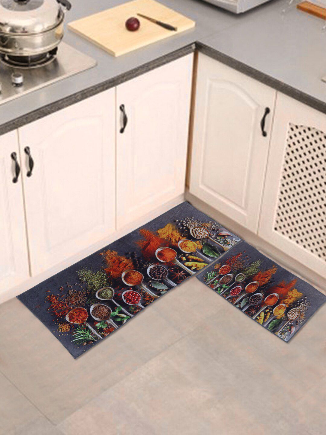 A Vintage Affair- Home Decor Black & Green 2 Pieces Printed Kitchen Floor Mats