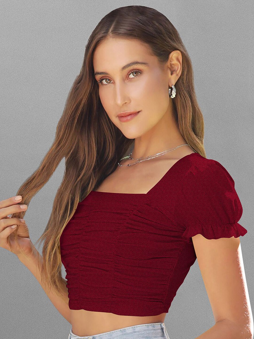 Buy LONDON BELLY Puff Sleeves Ruched Crop Top - Tops for Women