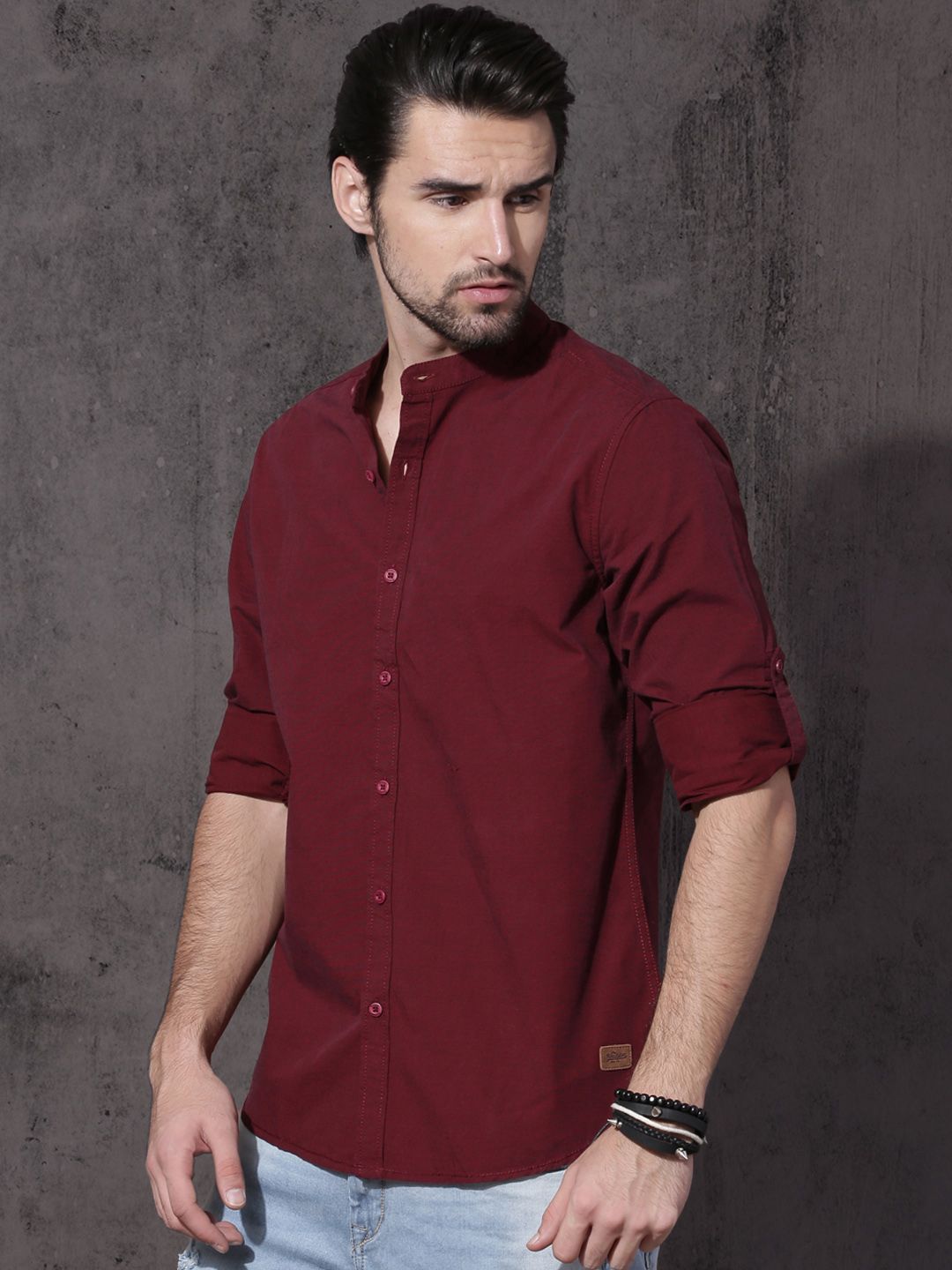 Ecentric Slim Fit Hemp Casual Shirt For Men - Maroon, Half Sleeve, Size Small