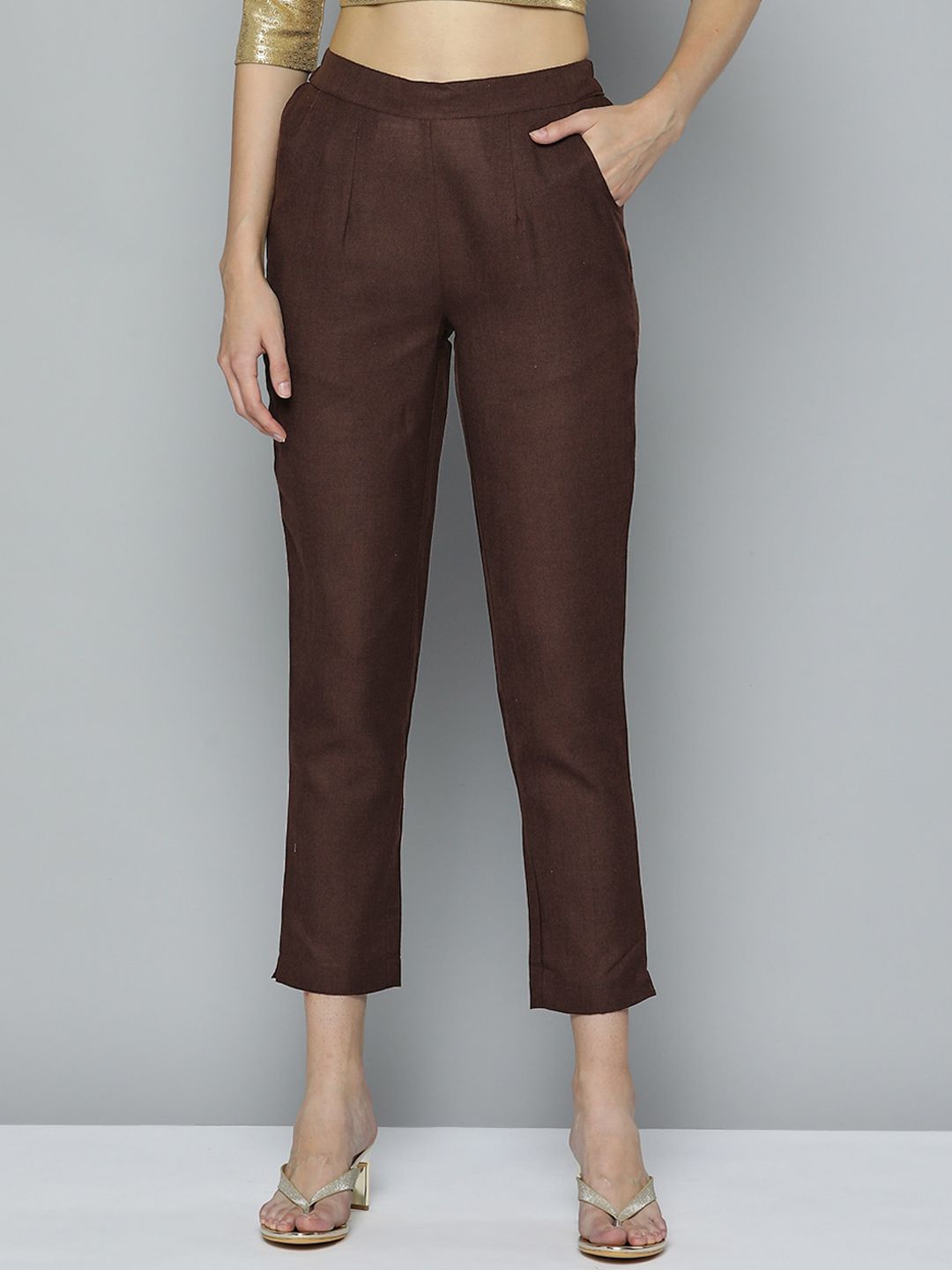 MALHAAR Cotton Pleated Cigarette Trousers Price in India