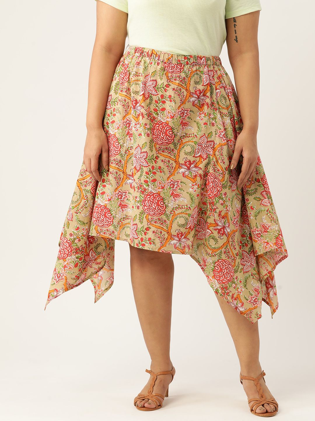 theRebelinme Printed Plus Size A-line Cotton Midi Skirt Price in India