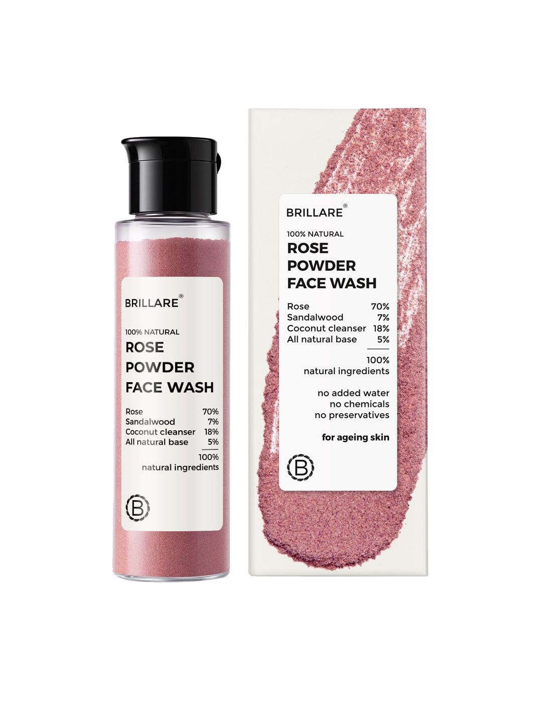 BRILLARE Rose Powder Face Wash with Sandalwood for Hydrated & Younger Looking Skin - 30g