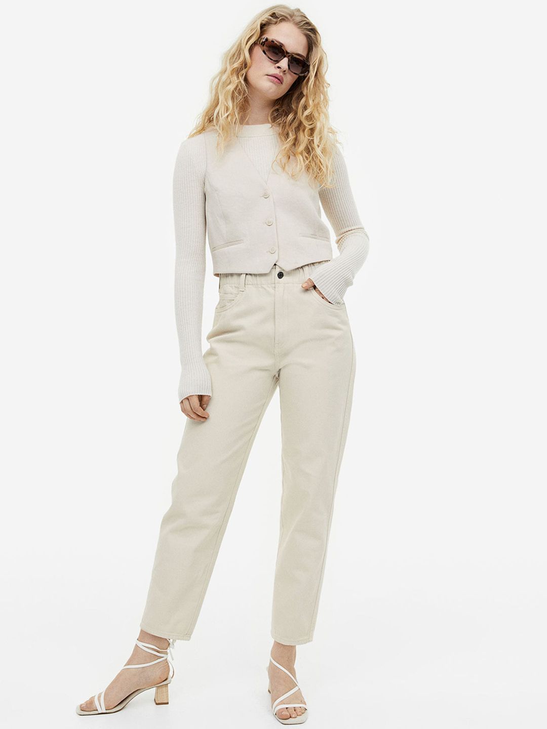 H&M Women Pure Cotton High Waist Twill Trousers Price in India