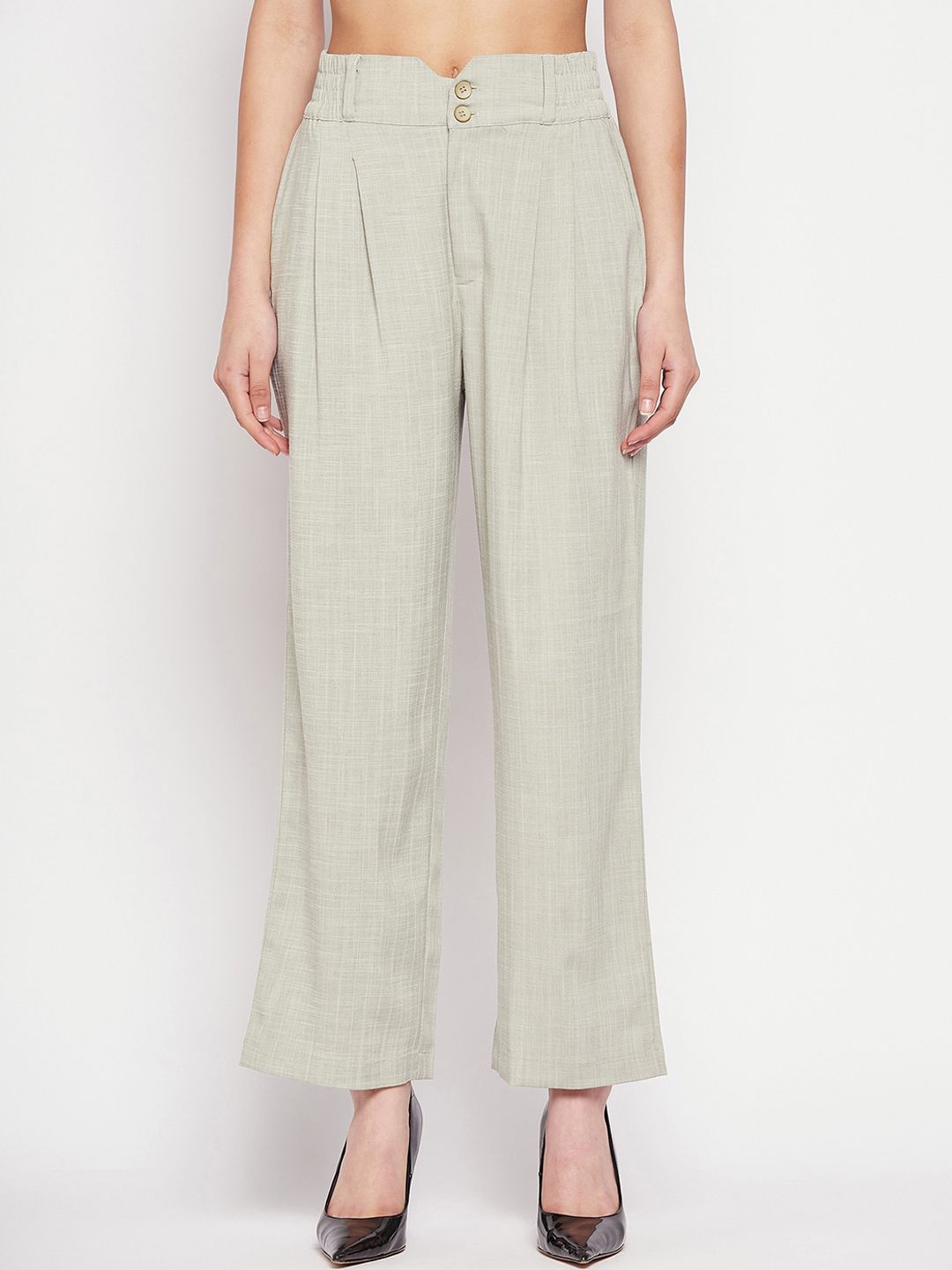 Madame Women Mid Rise Pleated Regular Fit Parallel Trousers Price in India