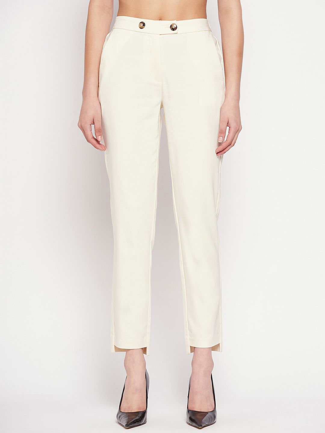 Madame Mid Rise Cropped Straight Fit Cigarette Trousers Price in India
