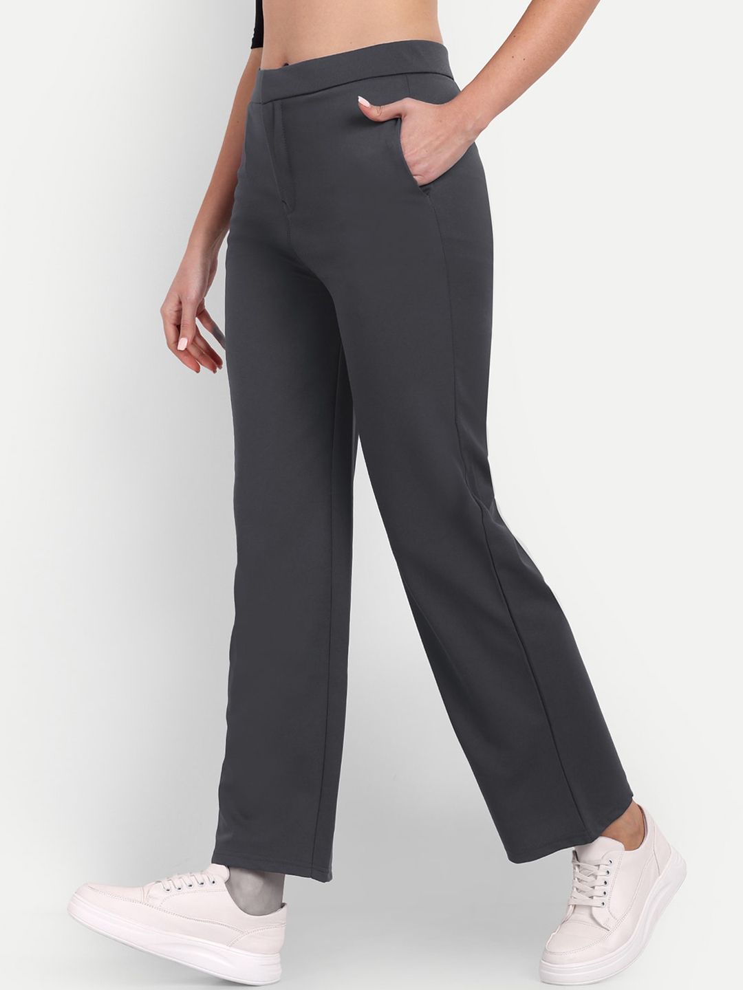 BROADSTAR Women Relaxed Straight Leg Straight Fit High-Rise Easy Wash Trousers Price in India