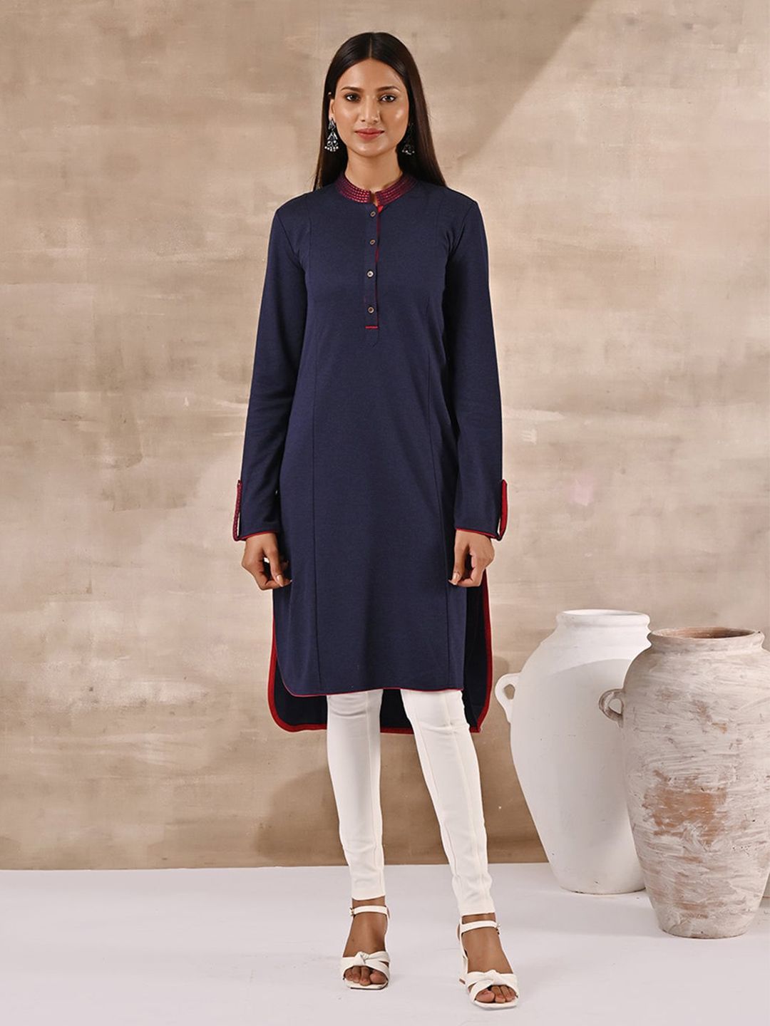 Lakshita Blue Embroidered Thread Work Denim Thread Work Kurti Price in India