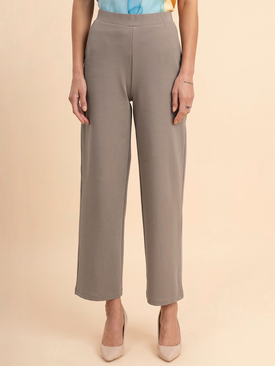 FableStreet Women Relaxed Flared High-Rise Trousers Price in India