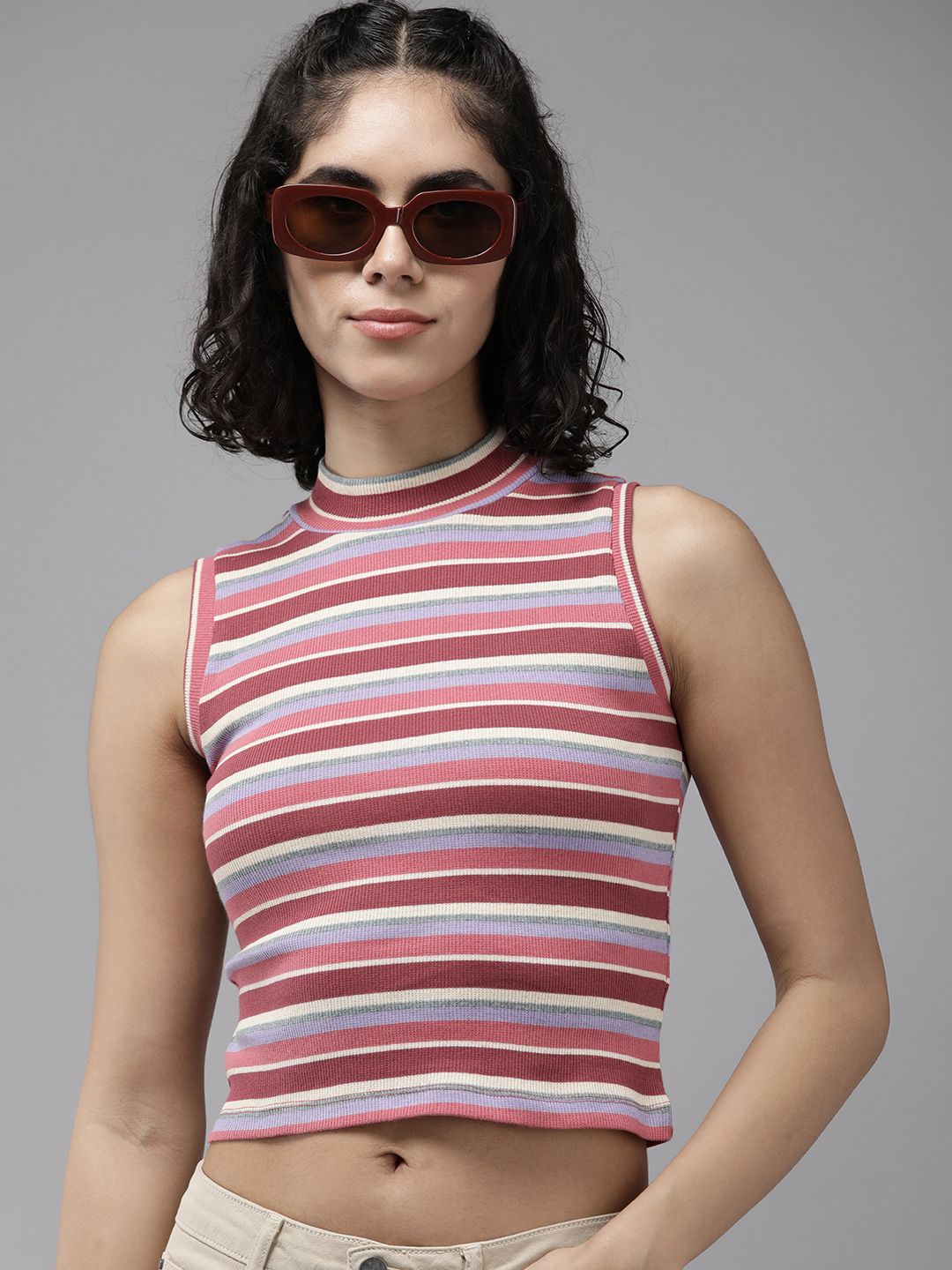 The Roadster Life Co. Striped Ribbed Crop Top Price in India