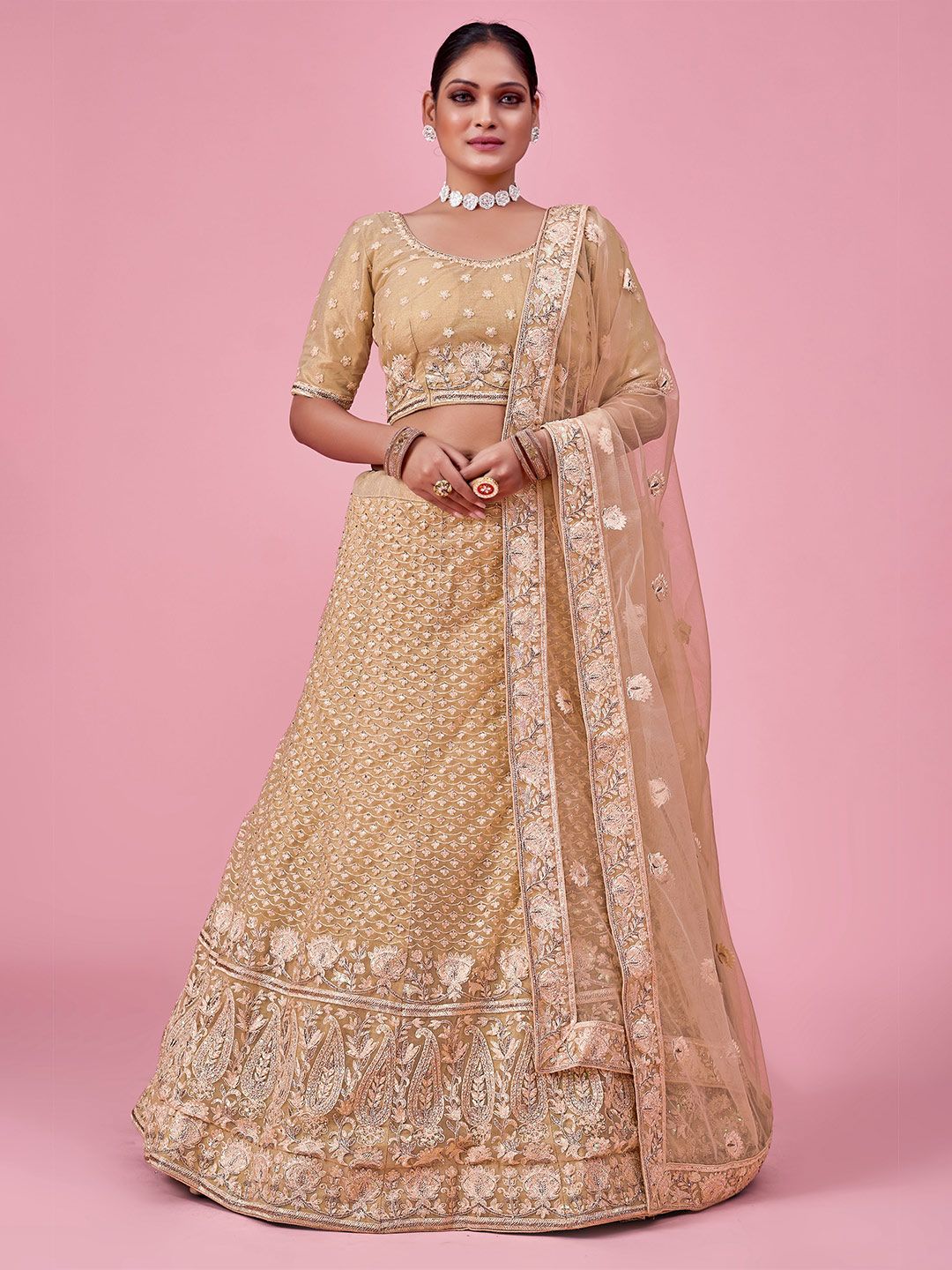 Fusionic Embroidered Semi-Stitched Lehenga & Unstitched Blouse With Dupatta Price in India