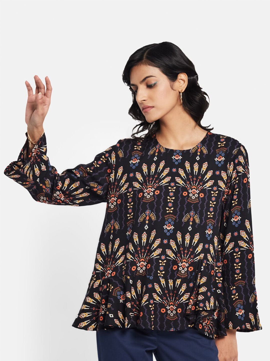 Fabindia Ethnic Motif Printed A-Line Cotton Top Price in India