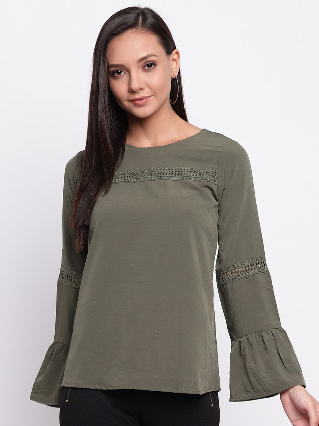 Mayra Round Neck Long Bell Sleeves Regular Top Price in India