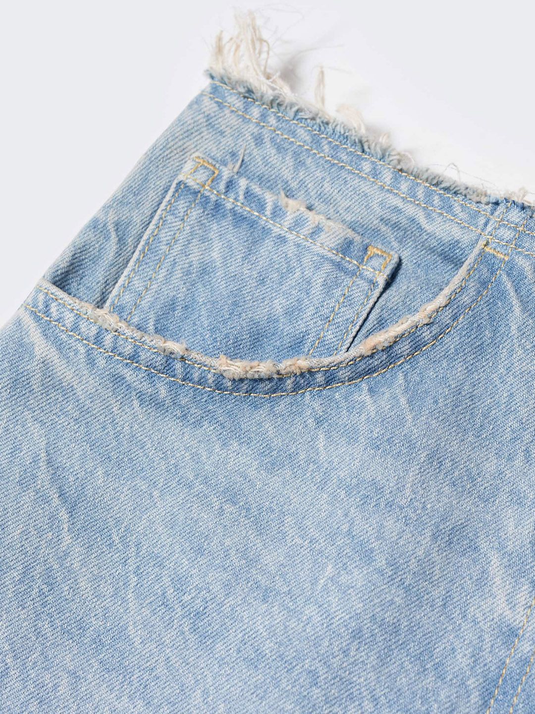 Fringed Hem Denim Long Skirt