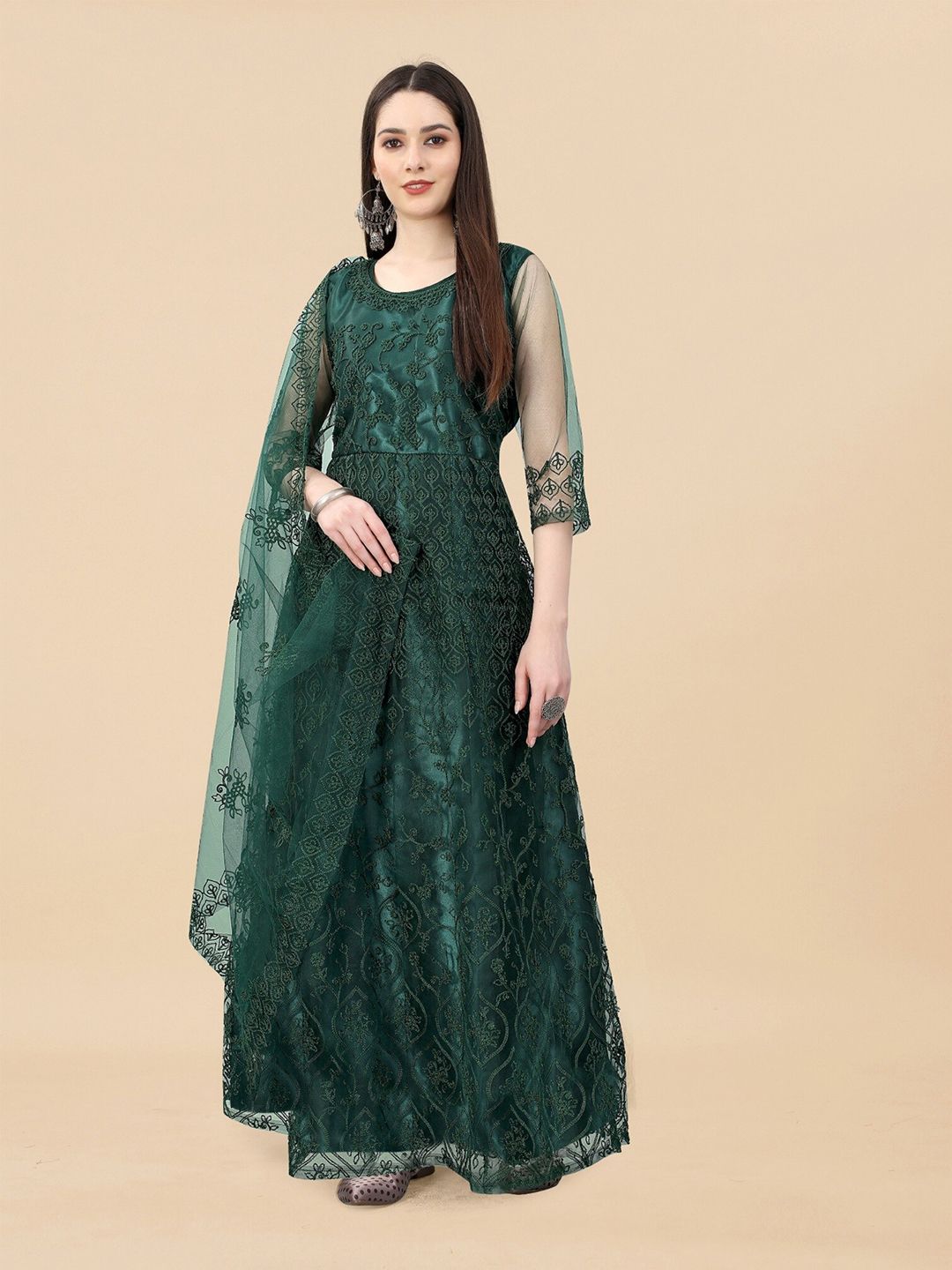 APNISHA Ethnic Motifs Net Ethnic Maxi Dress Price in India
