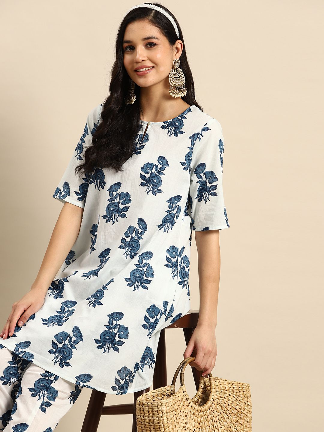 Sangria Floral Printed Pure Cotton Kurta with Trousers Price in India