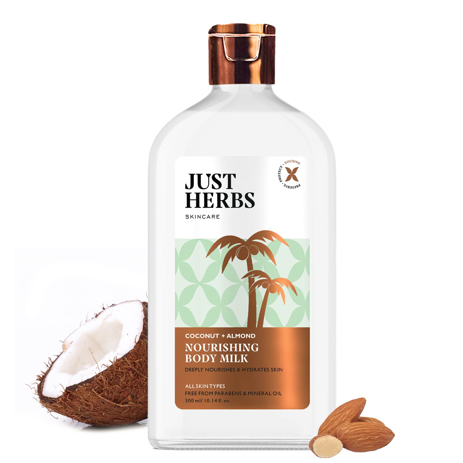 Just Herbs Skincare Deep Nourishing & Hydrating Body Milk with Coconut & Almond - 300 ml