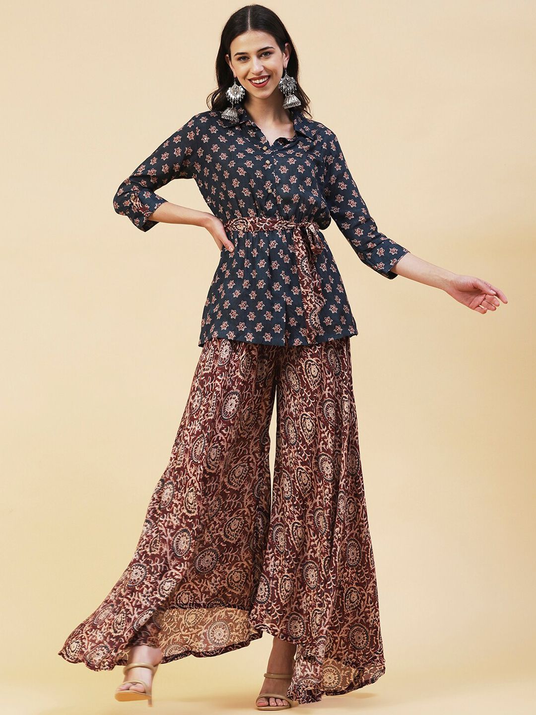 FASHOR Floral Printed Top with Palazzos Price in India
