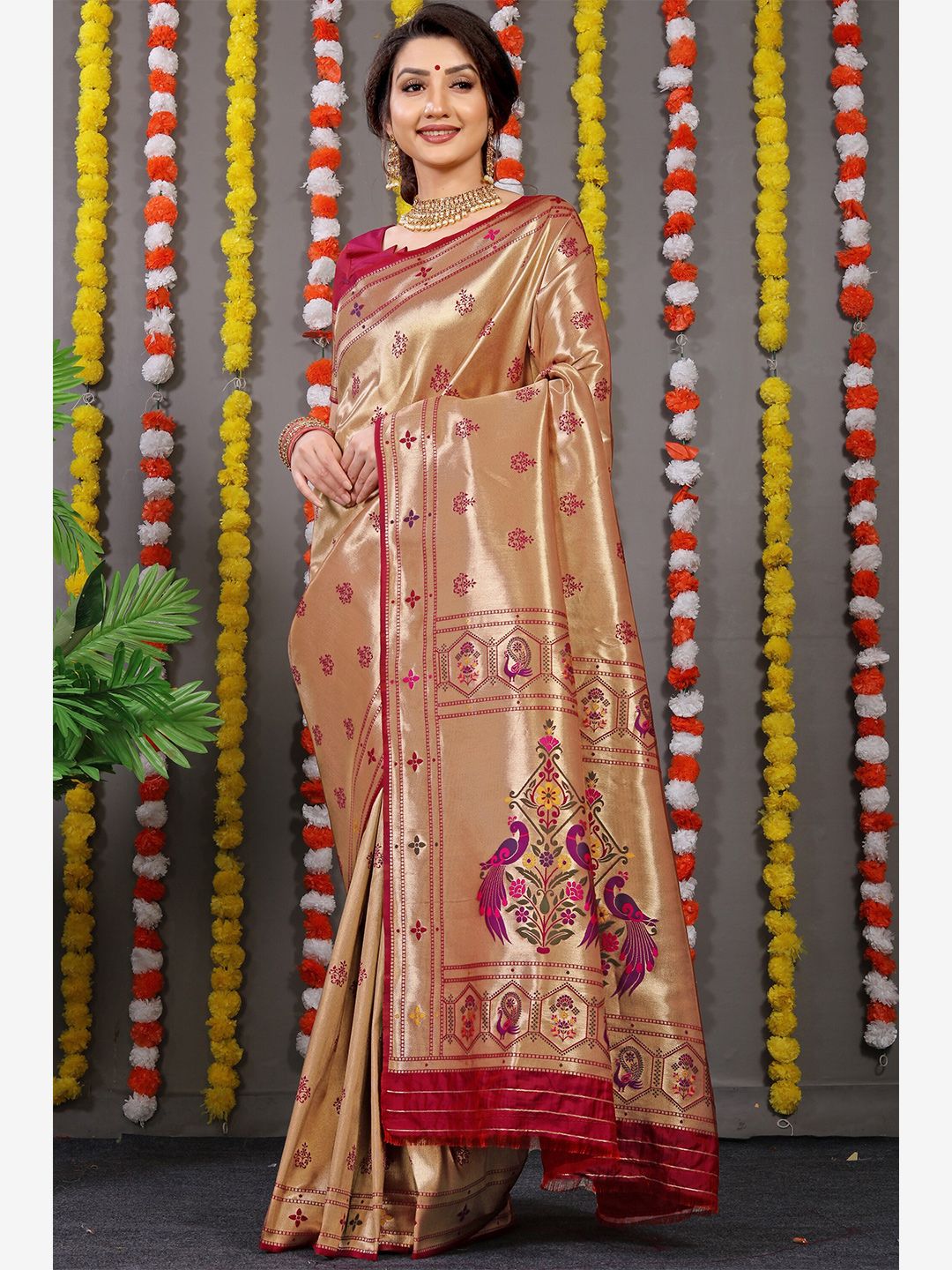 AVANTIKA FASHION Floral Woven Design Zari Pure Silk Paithani Saree Price in India