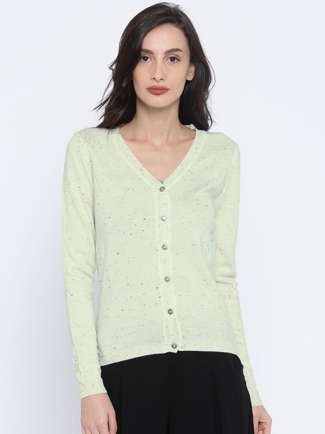 Ginger by Lifestyle Women Off-White Self Design Cardigan Price in India