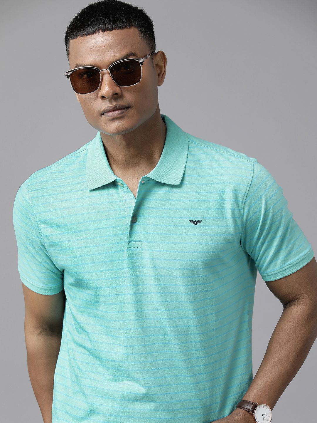 Park Avenue Men Striped Polo Collar Slim Fit T-shirt