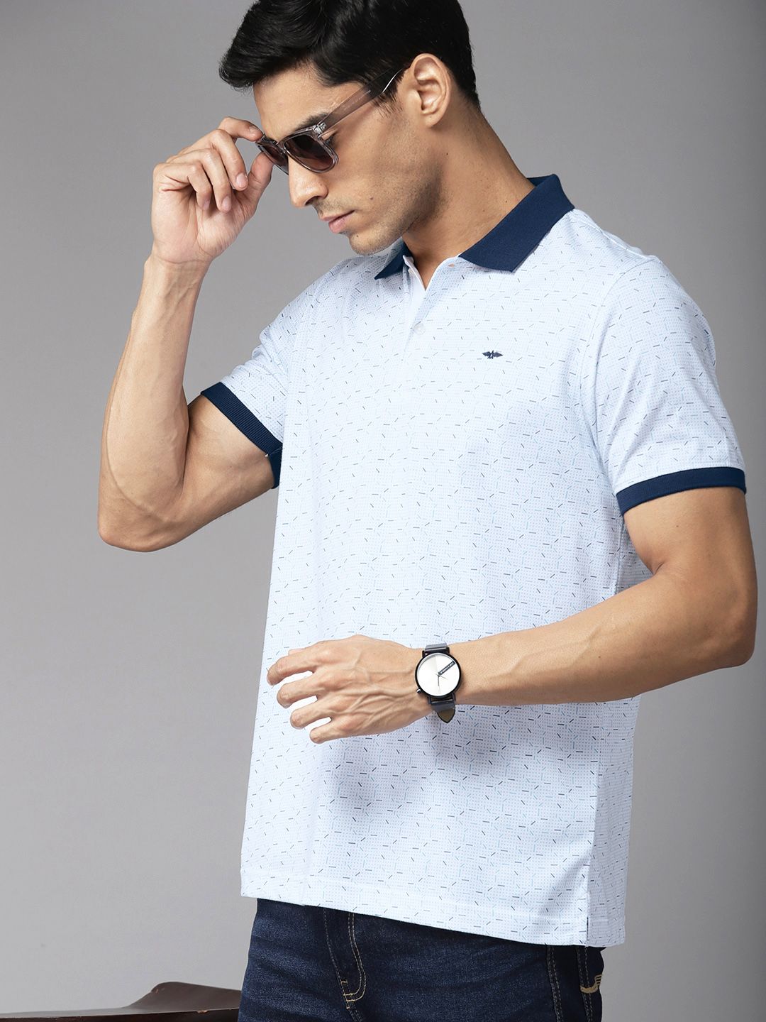 Park Avenue Men Geometric Print Polo Collar Slim Fit T-shirt