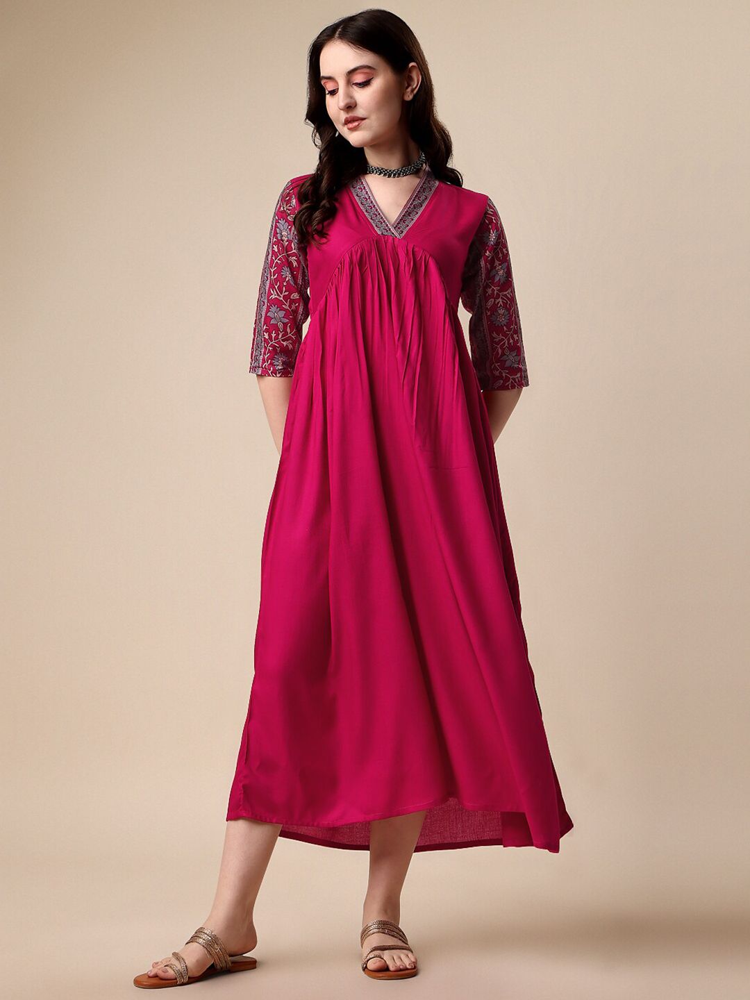 SHEETAL Associates V-Neck A-Line Midi Dress Price in India