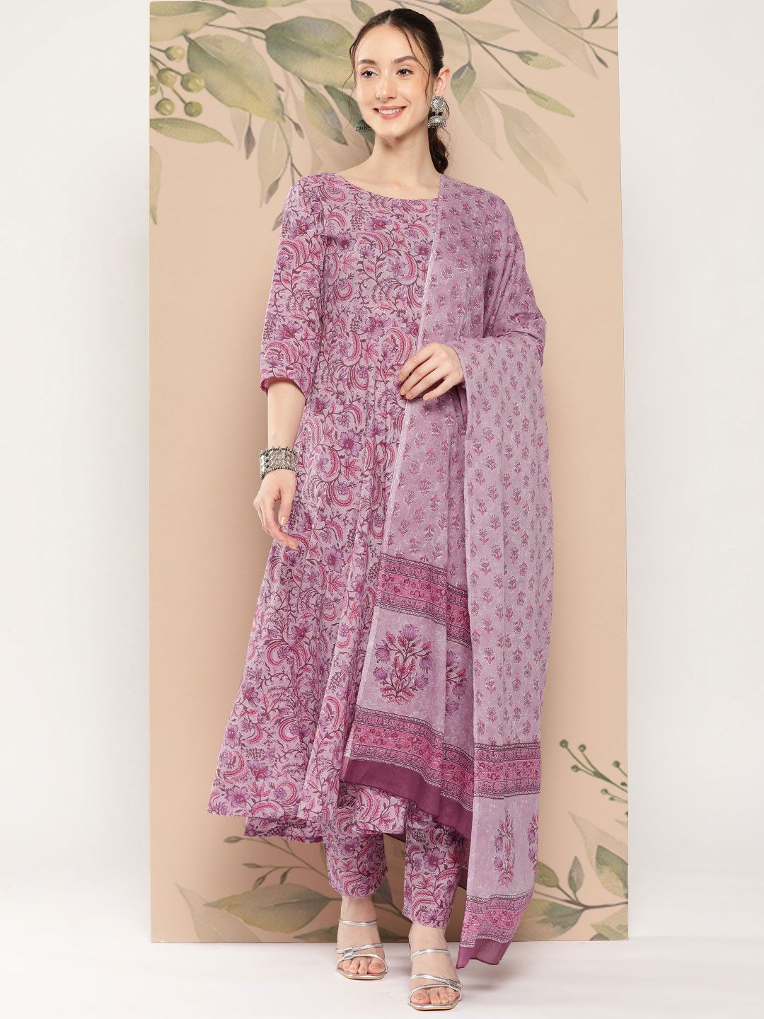Nayo Women Floral Printed Regular Pure Cotton Kurta with Trousers & With Dupatta Price in India