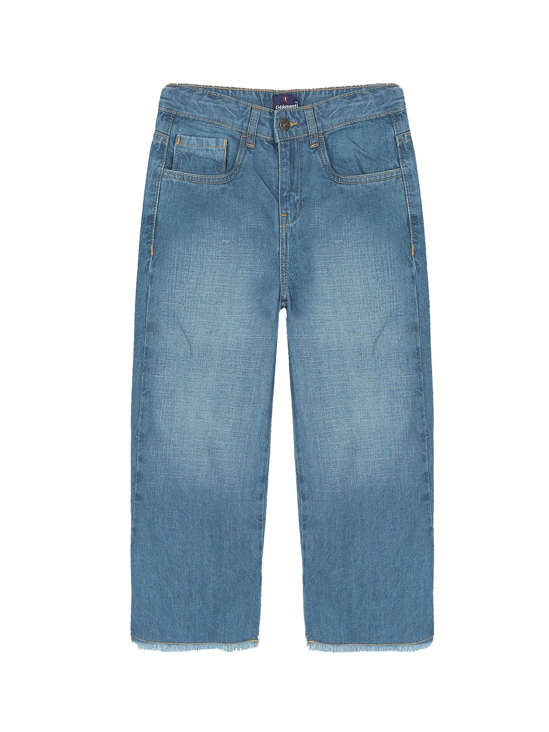 KiddoPanti Girls Mid Rise Clean Look Light Fade Stretchable Flared Jeans