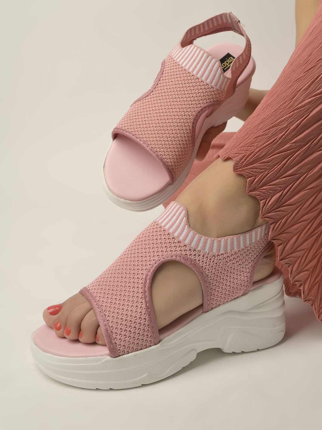 Shoetopia Woven Design Open Toe Wedge Heel Mules