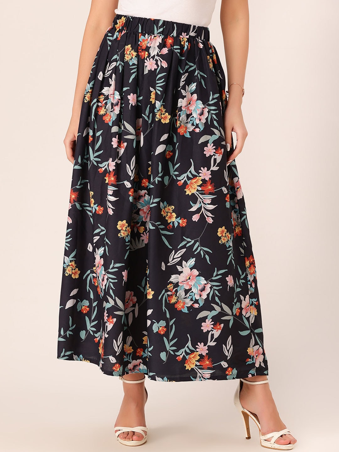 DressBerry Floral Printed Maxi Flared Skirt Price in India