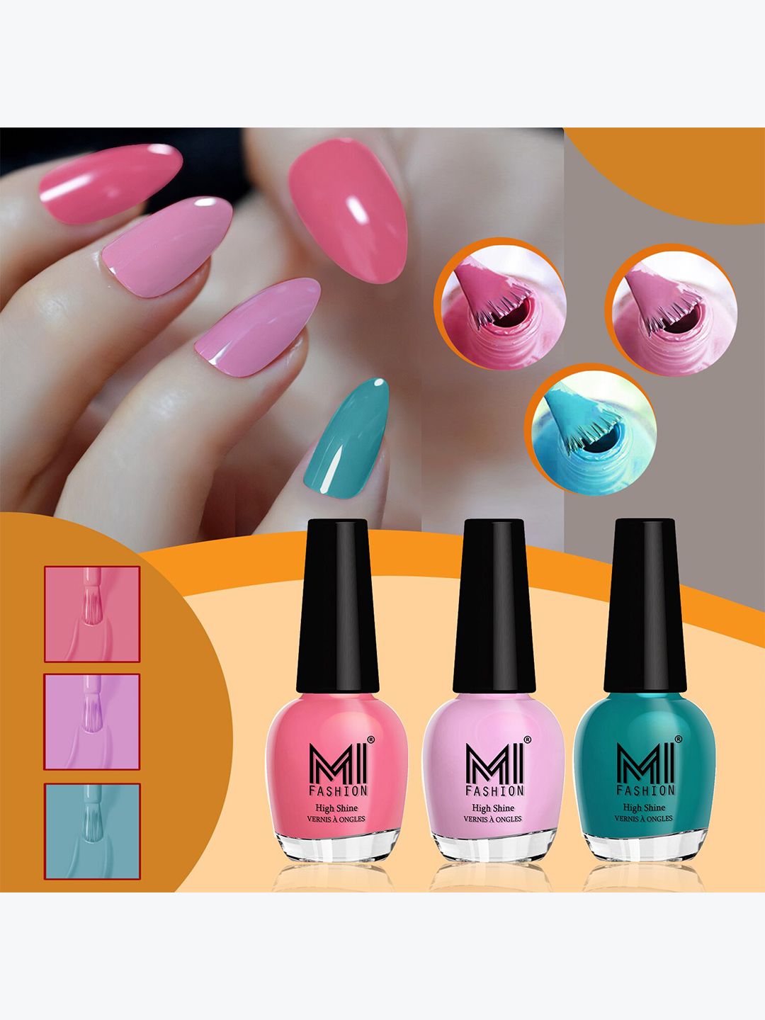 MI FASHION Set of 3 High Shine Vernis A Ongles Nail Polish 15ml Each - 715, 716, 726