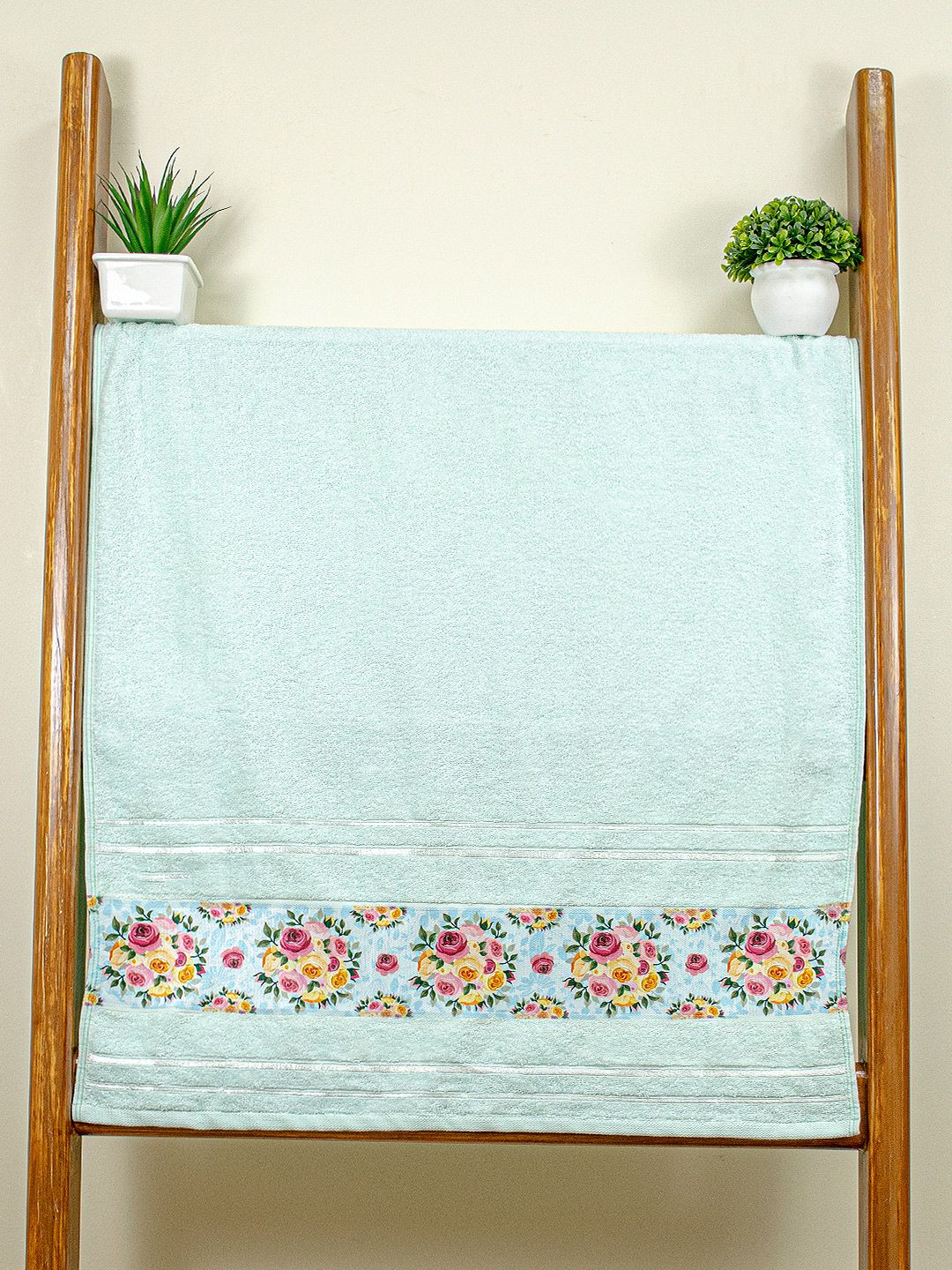 RANGOLI Rangoli Victoria Turquoise Blue & Green Printed Pure Cotton 500 GSM Bath Towel