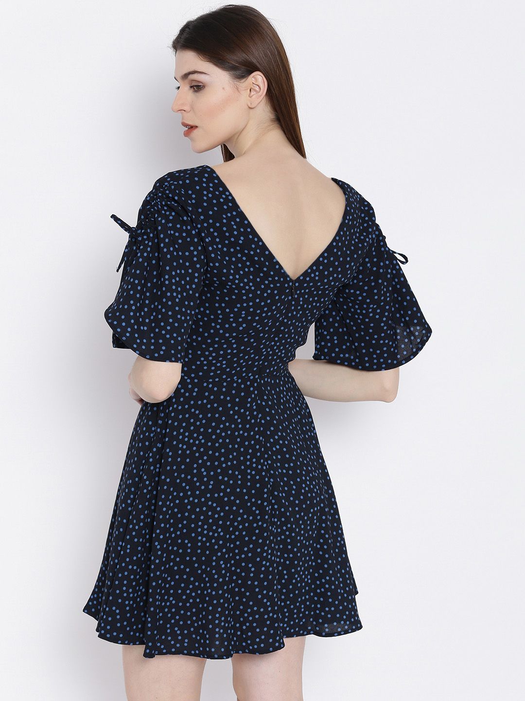 mango flared sleeve polka dot dress London Times Plus Size Foldover-Neck Fit & Flare Dress - Navy main image 0