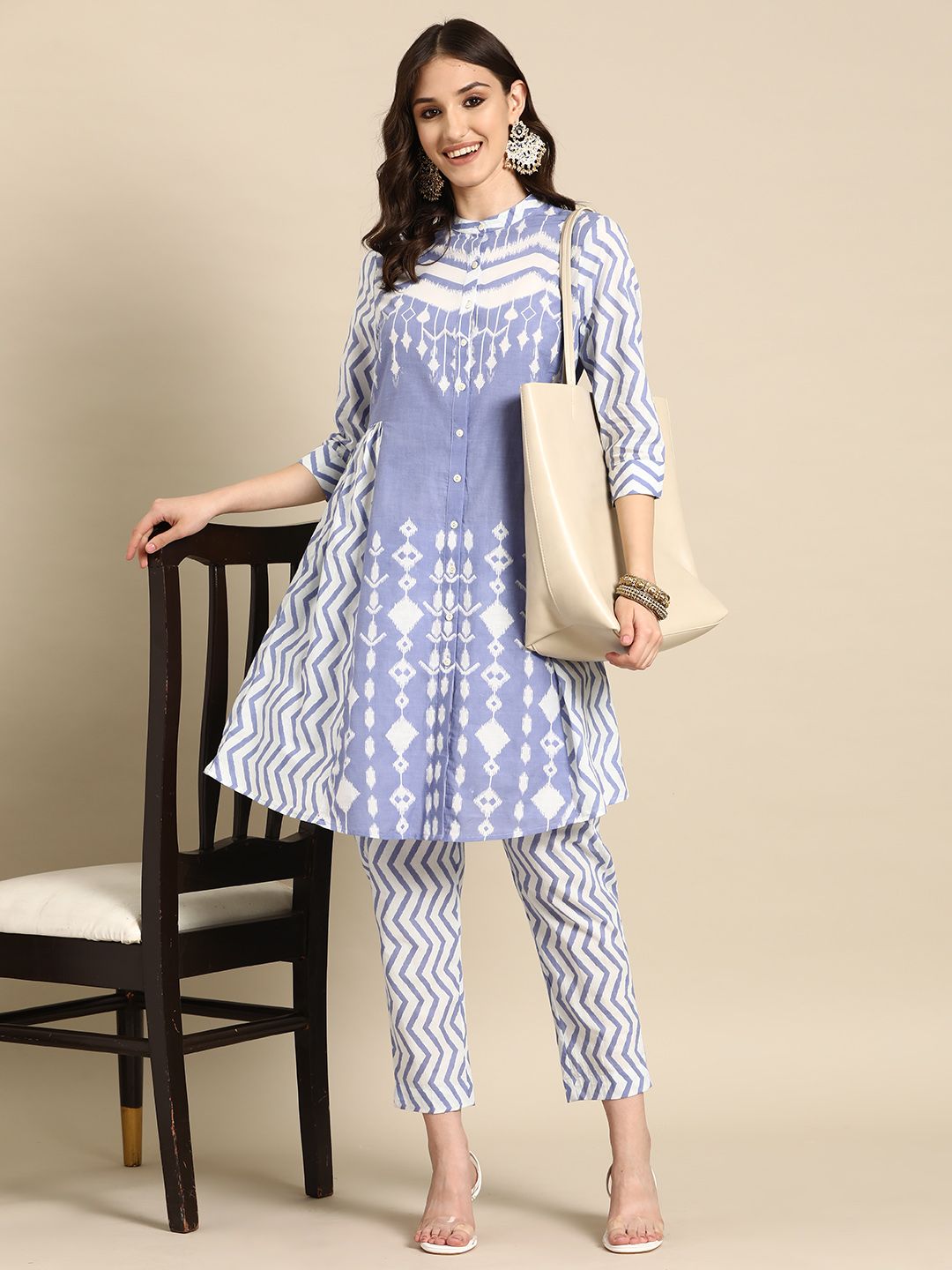 Sangria Printed Pure Cotton Kurta with Trousers Price in India