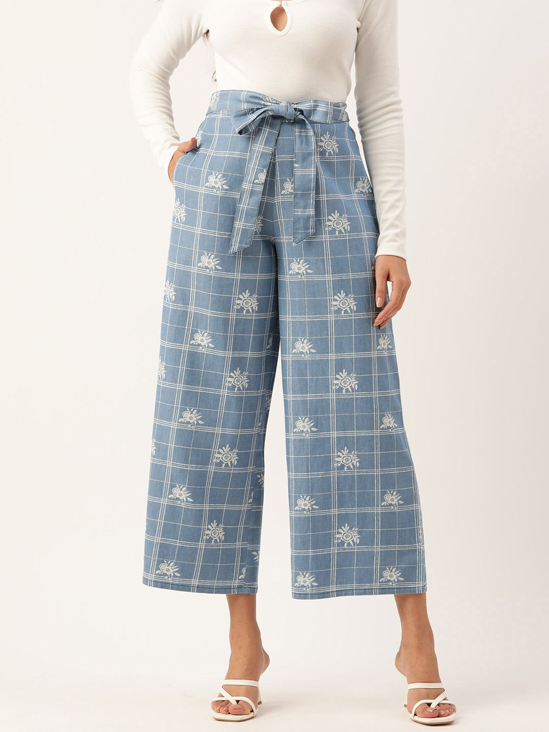 ZIZO By Namrata Bajaj Floral Checked Comfort Loose Fit Pure Cotton Culottes Price in India