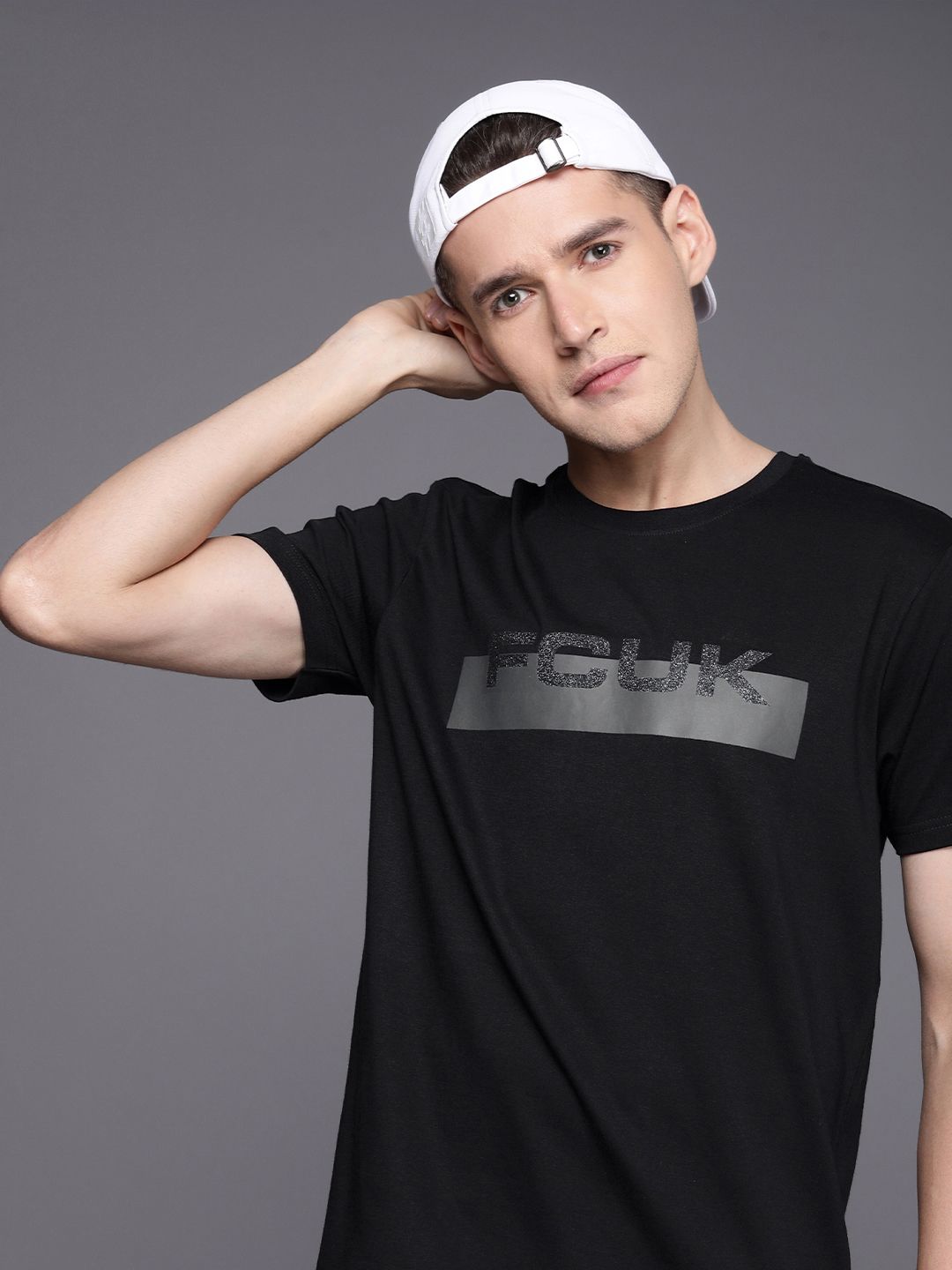 FCUK Brand Logo Embellished Pure Cotton Casual T-shirt