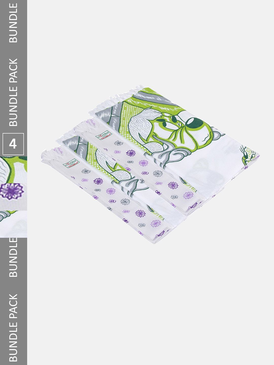 Ramraj 4-Pcs White Printed Misty Rose Pure Cotton 170 GSM Bath Towel Set