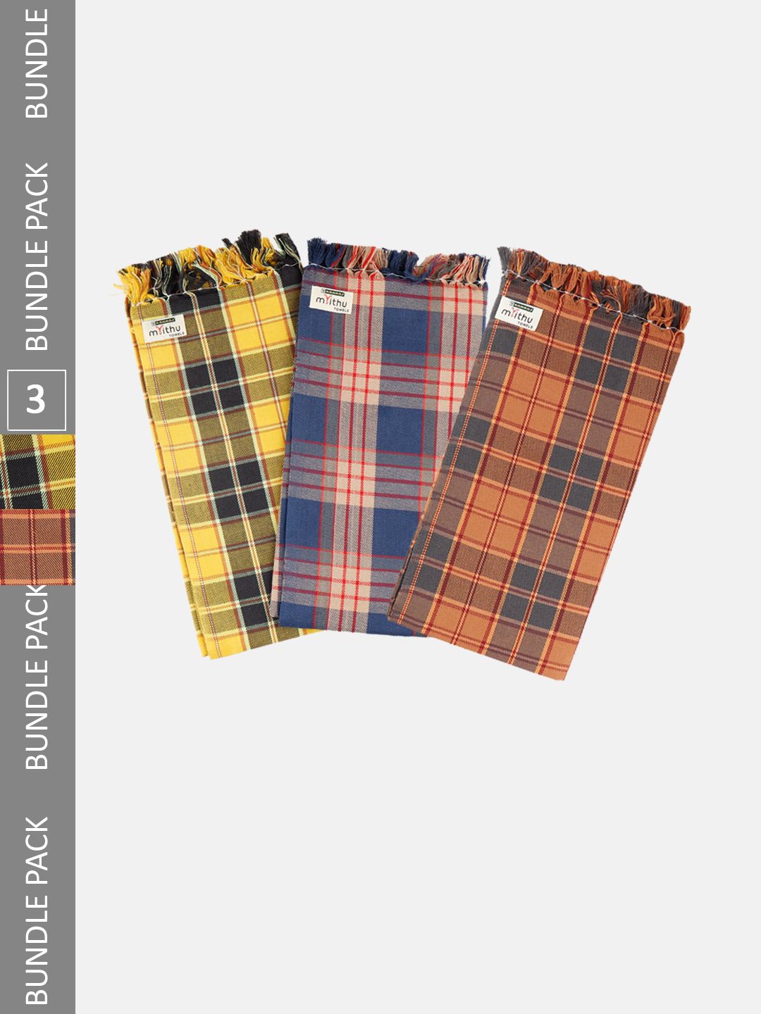 Ramraj 3 Pcs Checked 270 GSM Cotton Bath Towels