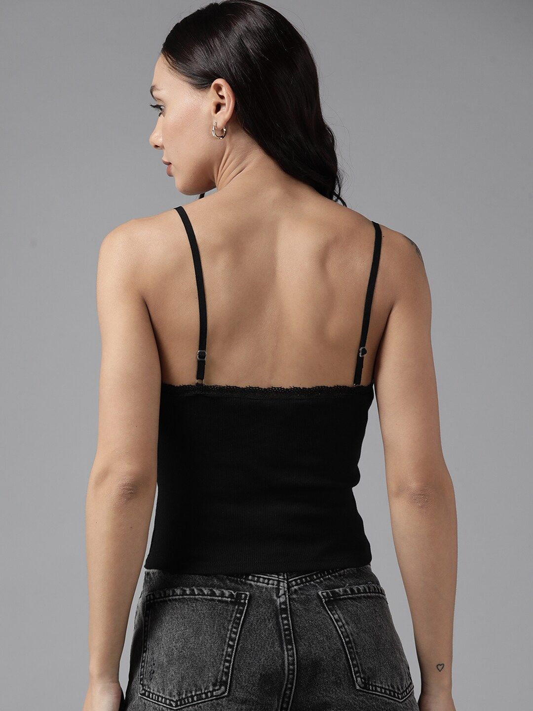 Buy The Roadster Lifestyle Co. Solid Knitted Cami Top With Lace