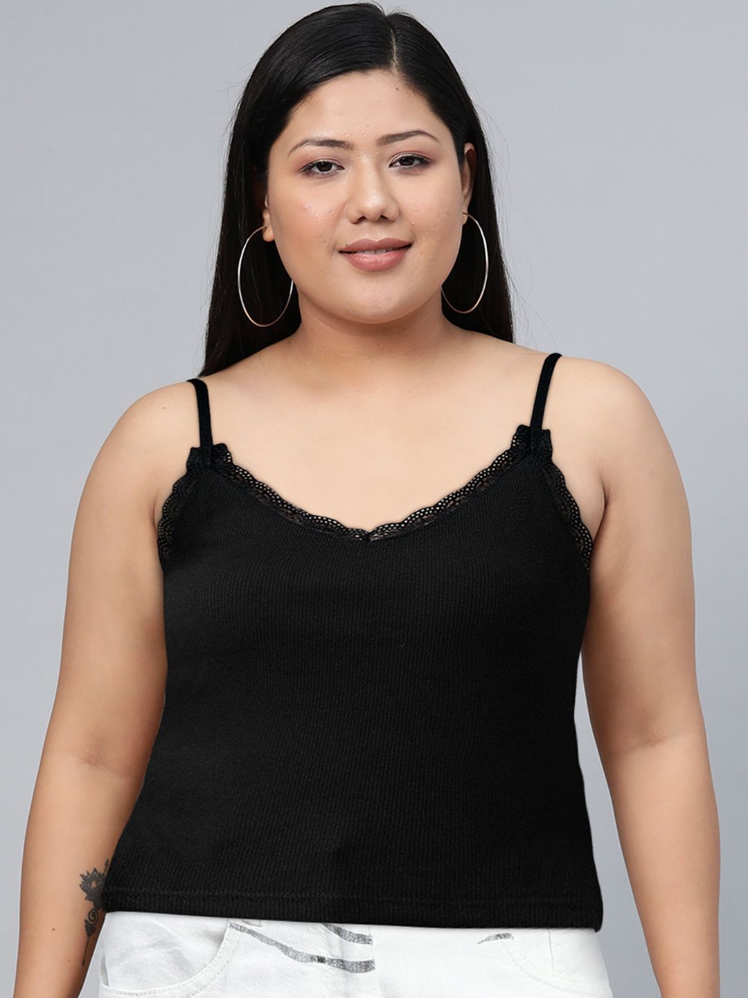 Buy The Roadster Lifestyle Co. Solid Knitted Cami Top With Lace