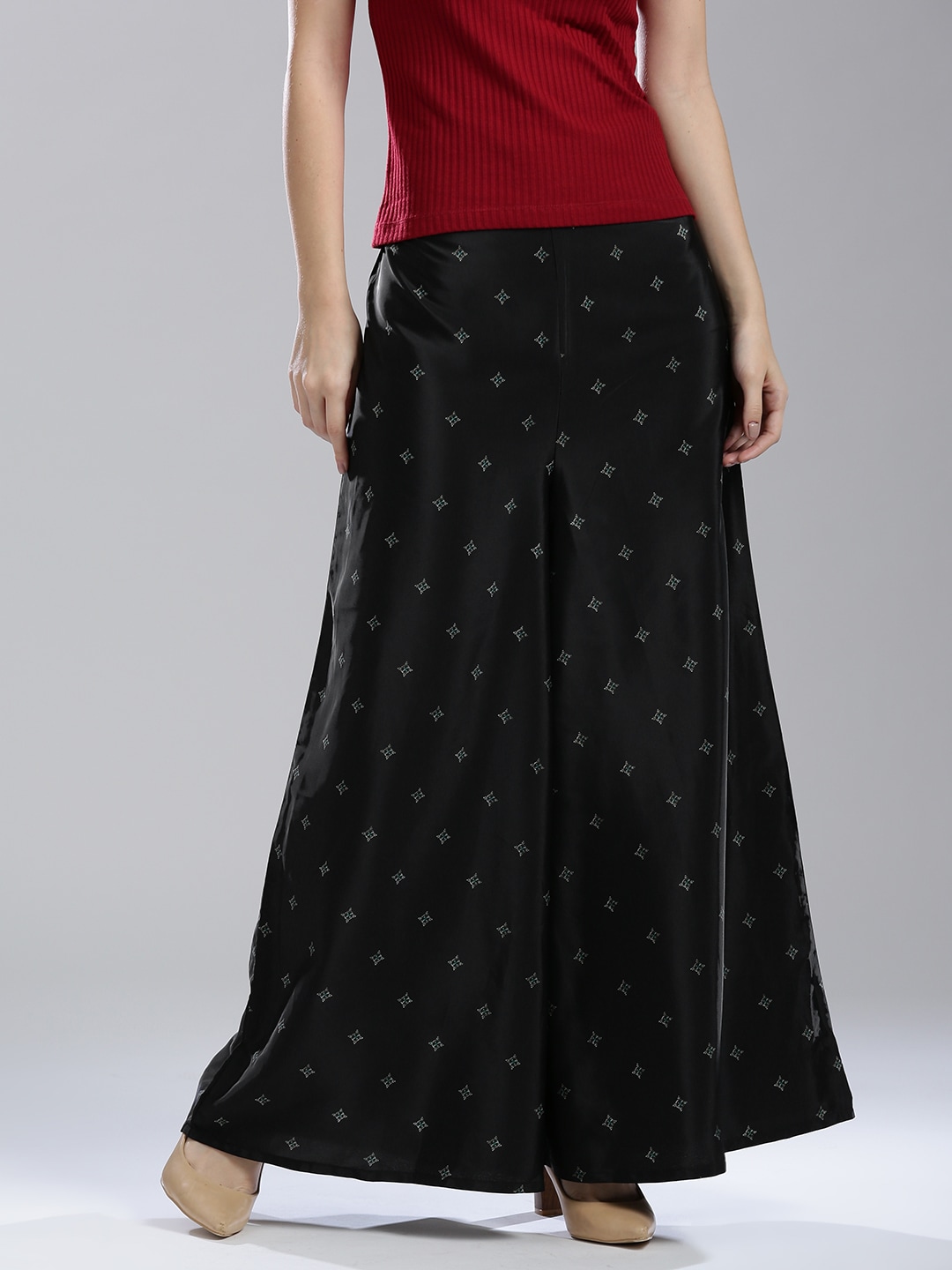 Wishful by W Women Black Flared Printed Palazzos Price in India