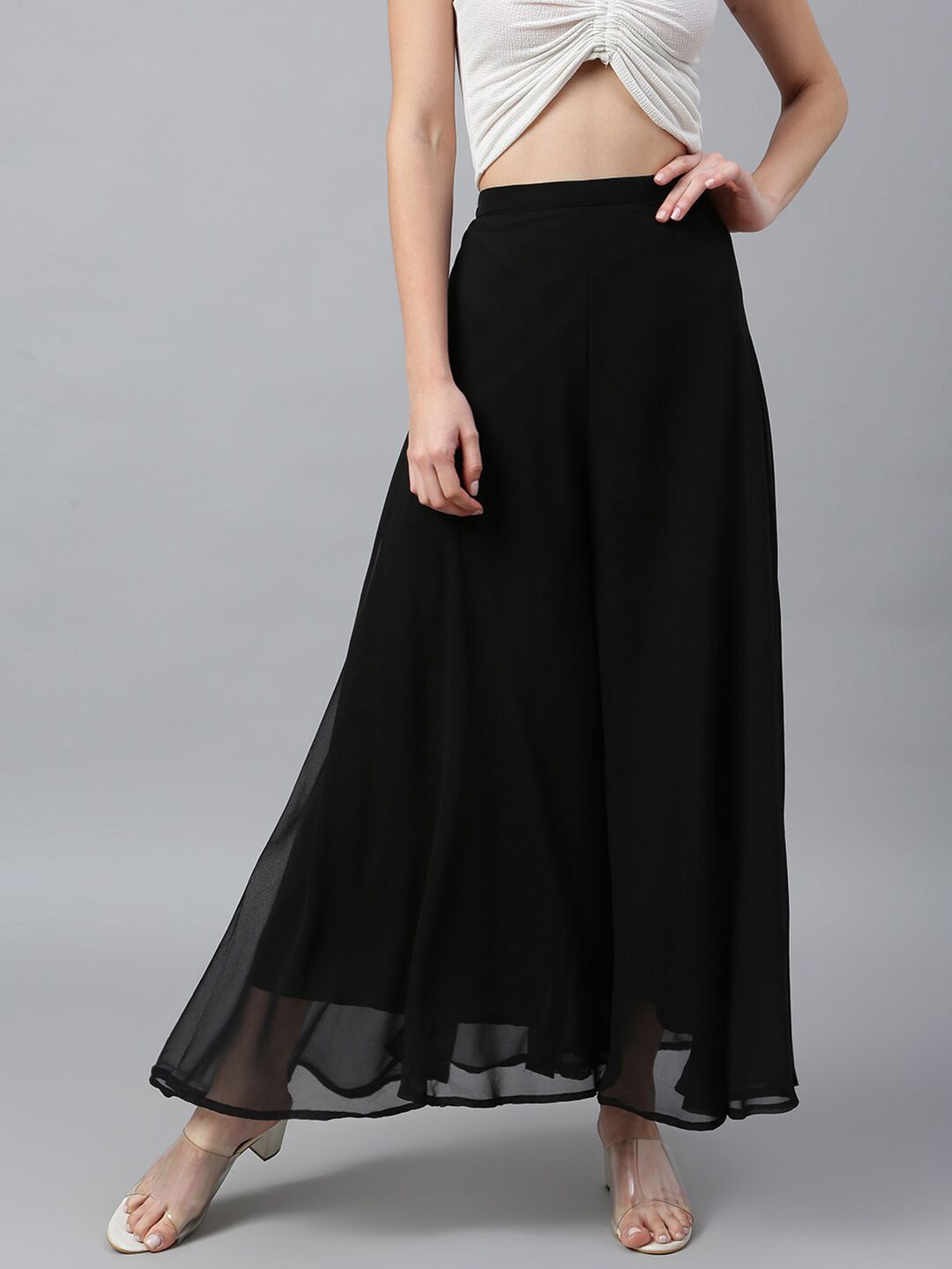 RATAN RATAN Women Georgette Flared Freesize Relaxed Fit Palazzo With Lining Pants