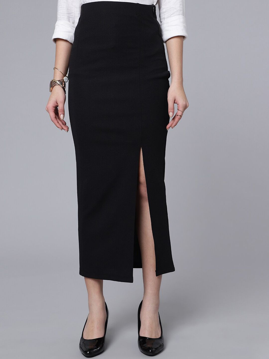 Purple Feather Stretchable Side Slit Midi Pencil Skirt Price in India