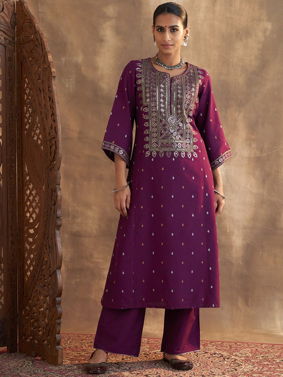 Lakshita Ethnic Motifs Embroidered Sequinned Kurta with Palazzos Price in India