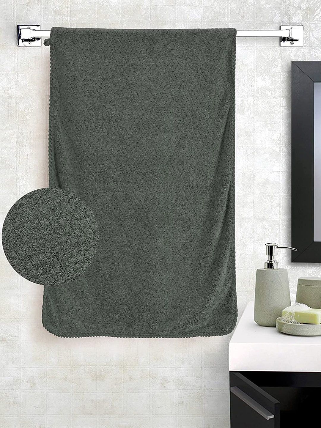 Bajo's Luxury Olive Green Textured 650 GSM Microfibre Bath Towel