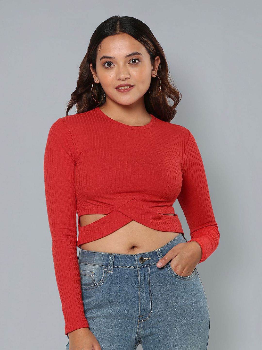 Flying Machine Cut-Out Detail Fitted Crop Top Price in India
