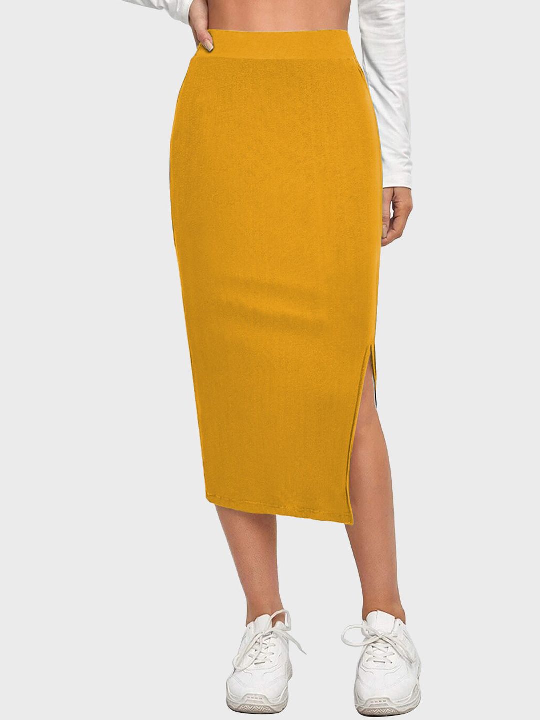 BUY NEW TREND Below Knee Slit Slip-On Pencil Skirt Price in India