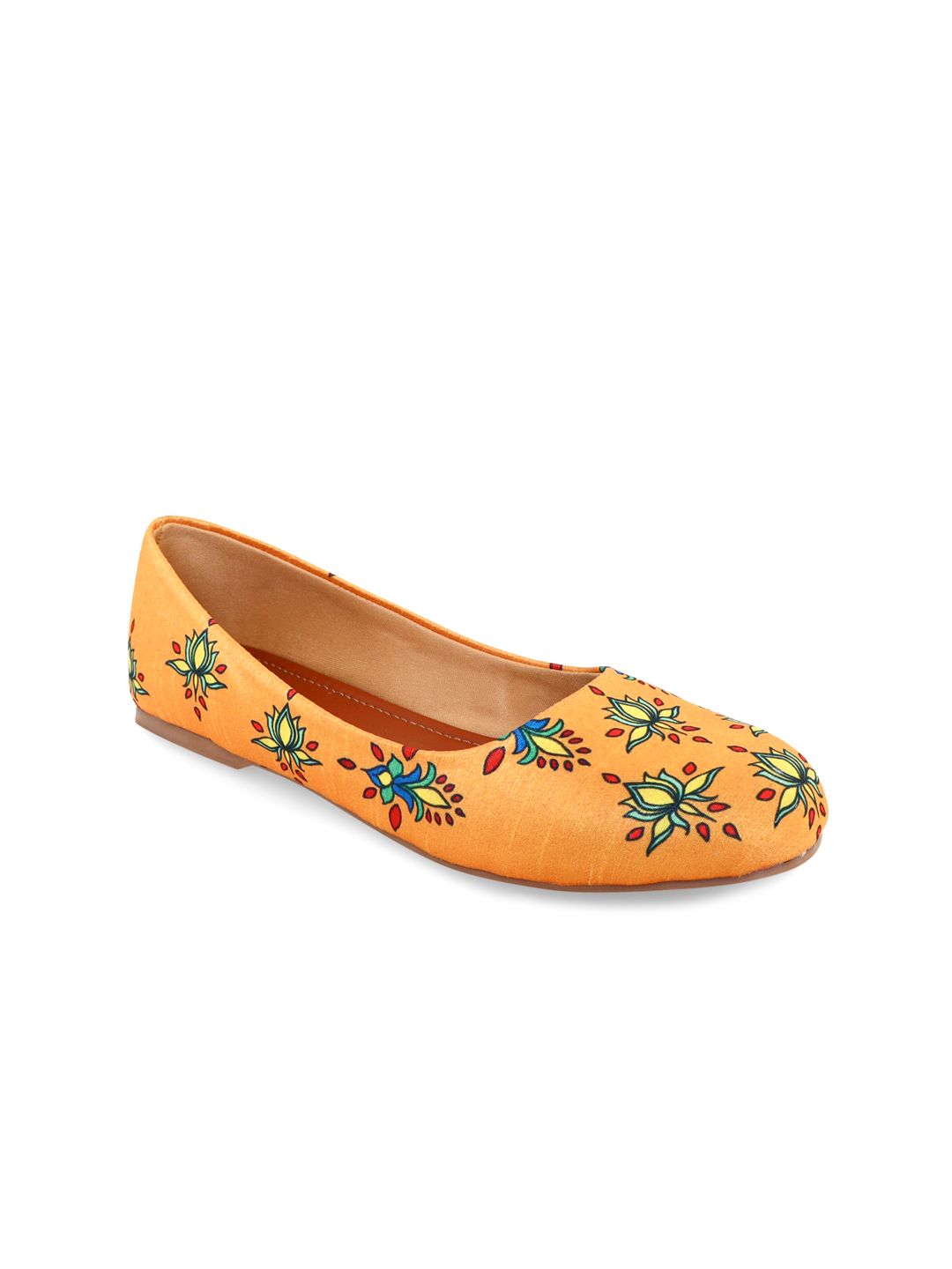 Kanvas Printed Round Toe Leather Ballerinas